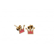 Παιδικά Σκουλαρίκια Κορώνα με Ροζ Σμάλτο Χρυσός Κ9- 3Ε100