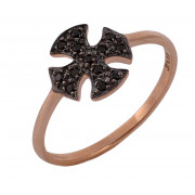 Δαχτυλίδι Σταυρός με Μαύρα Ζιργκόν Ροζ Χρυσός Κ9 - 16057