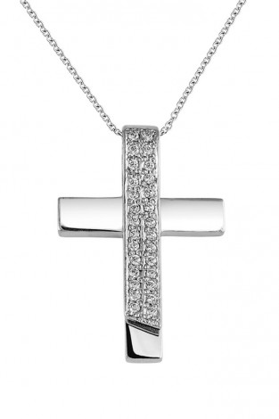 Σταυρός με Διαμάντια Λευκόχρυσος Κ18 - 55028