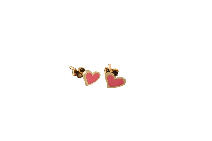 Παιδικά Σκουλαρίκια Καρδούλα με Ροζ Σμάλτο Χρυσός Κ9 - 3E111
